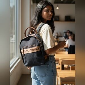 True Religion Denim and Tan  Backpack